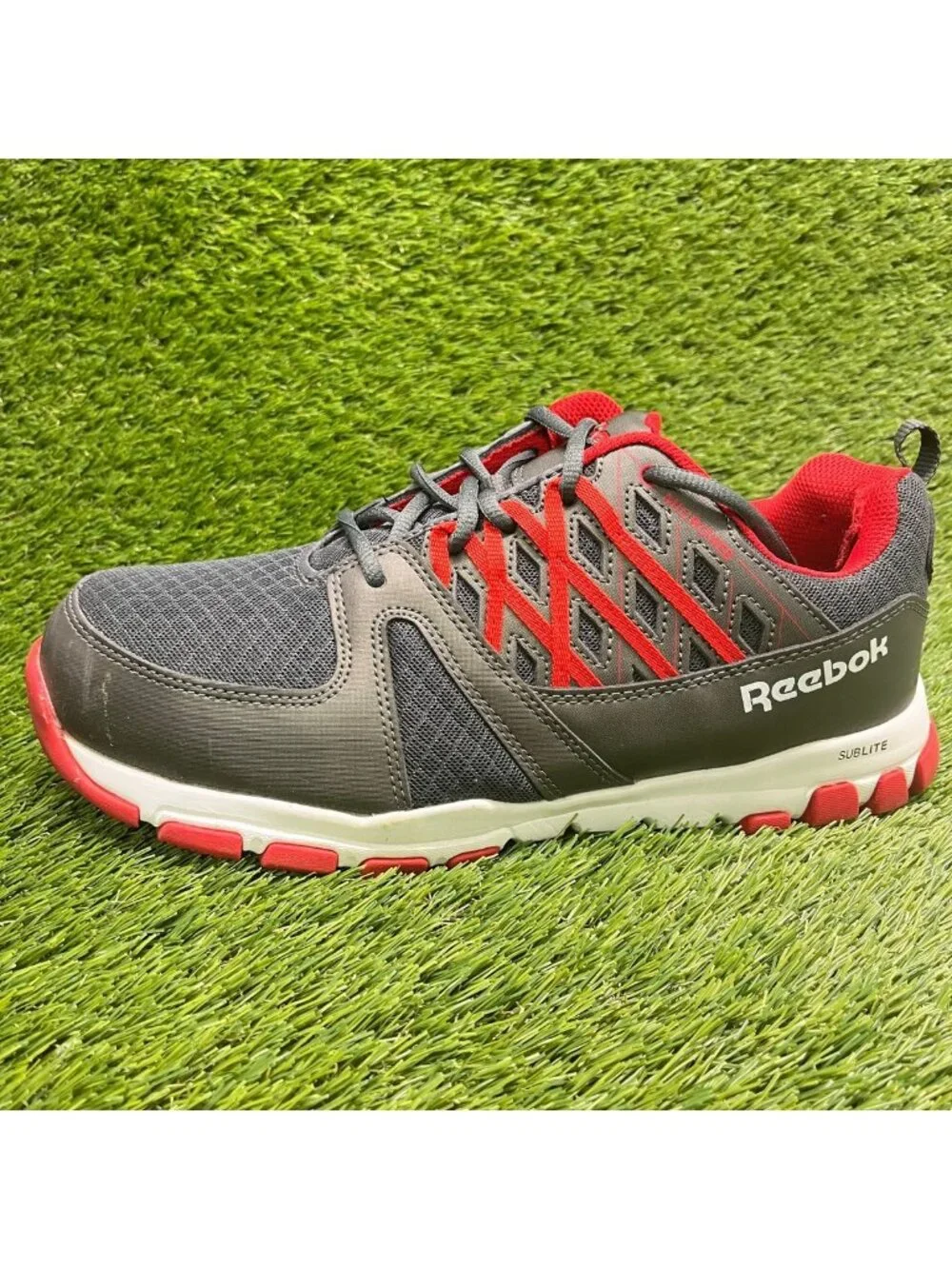 Reebok Sublite SR Mens Size 10.5 Gray Red White Steel Toe Safety Working Shoes